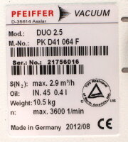 Pfeiffer DUO 2.5 PK D41 064F Vakuumpumpe + Agilent...