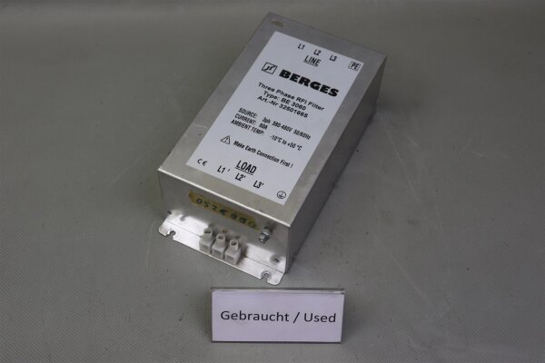 Berges BE 3060 BE3060 3-Phase RFI Filter 32501665 380-480V 50/60Hz Used