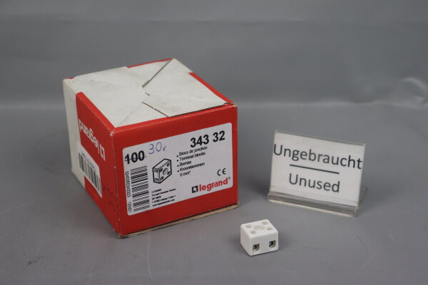 30 St&uuml;ck Legrand 343 32 Porz-Klemme,2x6mm&sup2; 21x18x16mm 34332 Unused OVP
