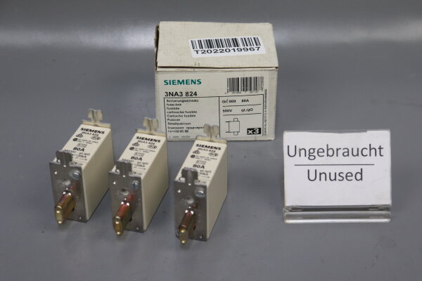 Siemens 3NA3824 NH-Sicherungseinsatz NH000 80A 3 St&uuml;ck Unused OVP