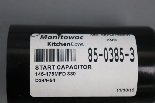 MANITOWOC 8503853 Start Capacitor 145-175MFD 330 D34/H54 50/60Hz Unus