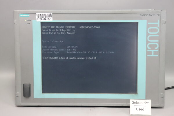 Siemens HMI IPC677C 6AV7892-0BH30-1AC0 Panel A5E02713377 A02 FS:25 Used Tested