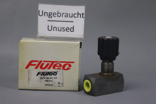 Flutec DRV-08-01.1/0 Drosselventil 705514 1/4&quot; 50L/min 350bar Unused OVP