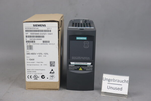Siemens 6SE6440-2UD21-1AA1 Micromaster 440 380-400V Vers.: H01/2.21 Unused OVP