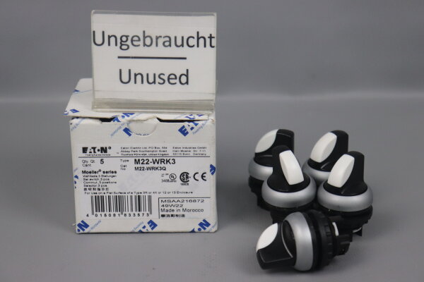 EATON M22-WRK3 Wahltaste 5xSt&uuml;ck 216872 Schwarz 3 Stellungen Unused OVP