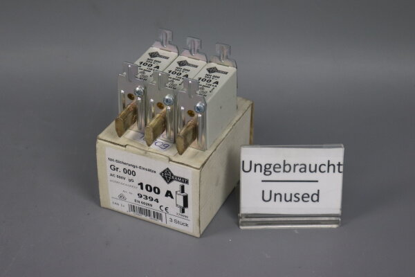 Ebamat 3 St&uuml;ck 100A 9394 NH Sicherungseins&auml;tze NH000 100A 500V unused OVP