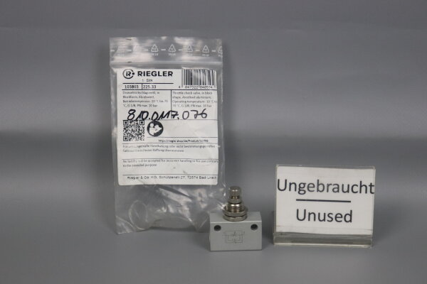 Riegler 225.33 Drosselr&uuml;ckschlagventil 103803 Alu eloxiert G1/8 Unused OVP