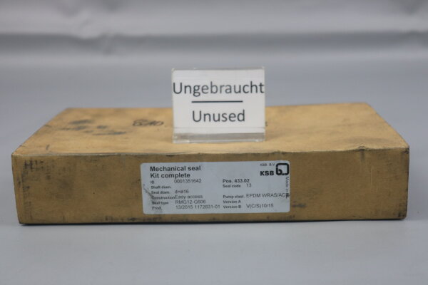 KSB RMG12-G606 Gleitringdichtungssatz komplett 1351642 Pos. 433.02 Unused OVP