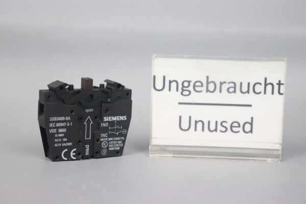 Siemens 3SB3400-0A Kontaktblock 1 Schlie&szlig;er, 1 &Ouml;ffner 400V 10A Unused