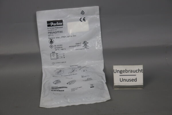 Parker P8SAGPFAX  elektronische Sensoren PNP-NO 10-30 VDC 3M Unused OVP