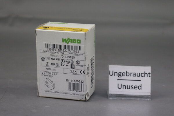 Wago 750-333 Feldbuskoppler 51189332 PROFIBUS DP 12 MBd/DPV1 Sealed