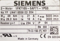 Siemens Servomotor 1FK7105-5AF71-1PG3 5000 rpm max Used